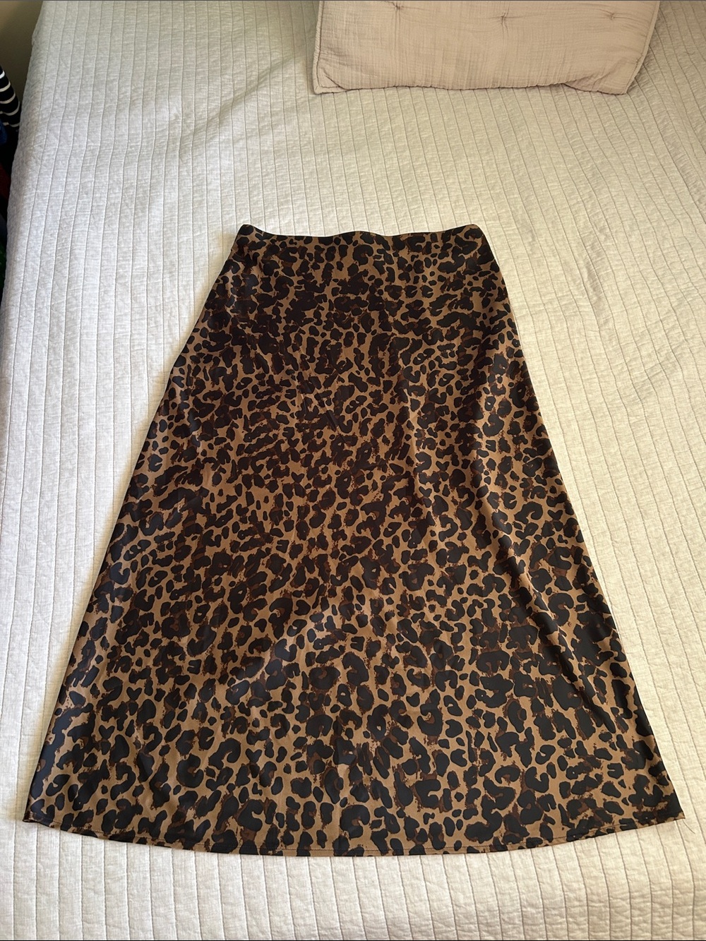 Rachel Zoe brown black cheetah print pull on satin midi maxi skirt Med 8 - Picture 7 of 10